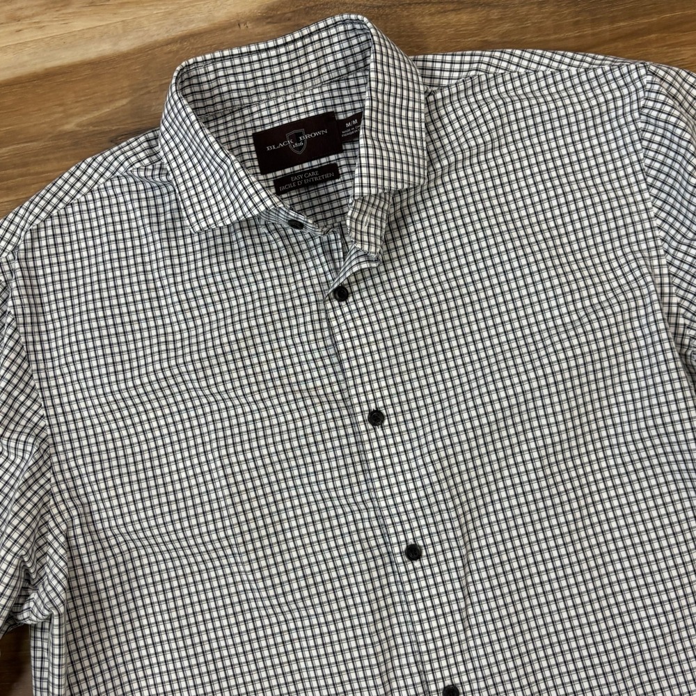 Black Brown 1826 Button Up Mens M Heritage 100% Cotton Classic Fit Black White